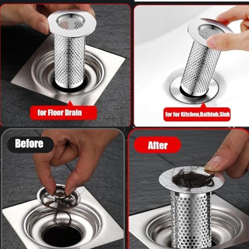 Colador para desagüe de lavabo con filtro y tapón corto miniatura 5