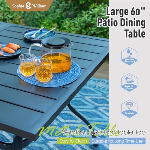 Image of Sophia & William Patio Dining Set for 6 w /Swivel Textilene Chairs, Brown | 60 inchx 38 inch outdoor table and chairs, all-weather E-coating metal frame & mesh fabric. Suitable for deck, garden, poolside