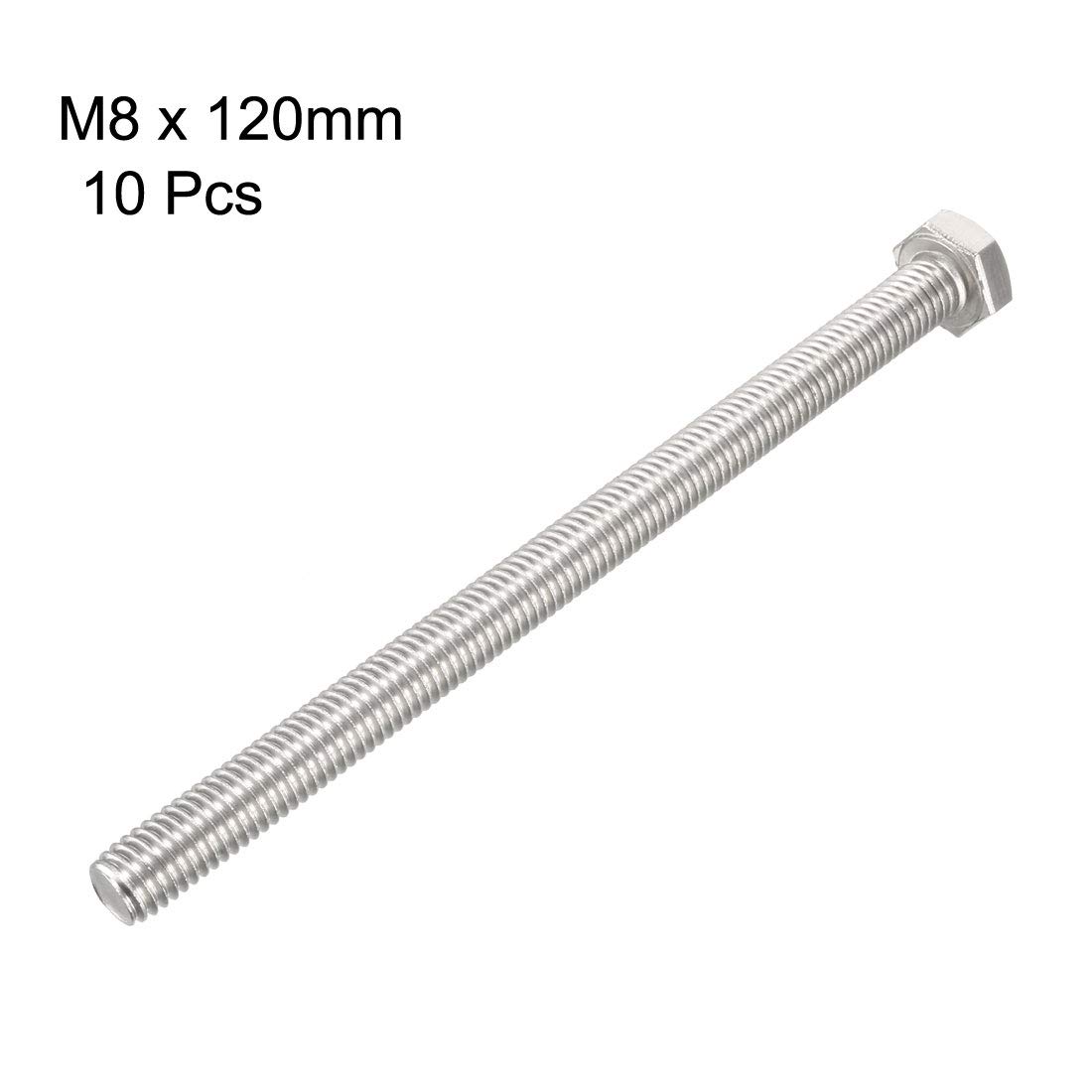 sourcing map Filetage M8 120mm acier inoxydable 304 vis tête Hex 10pc