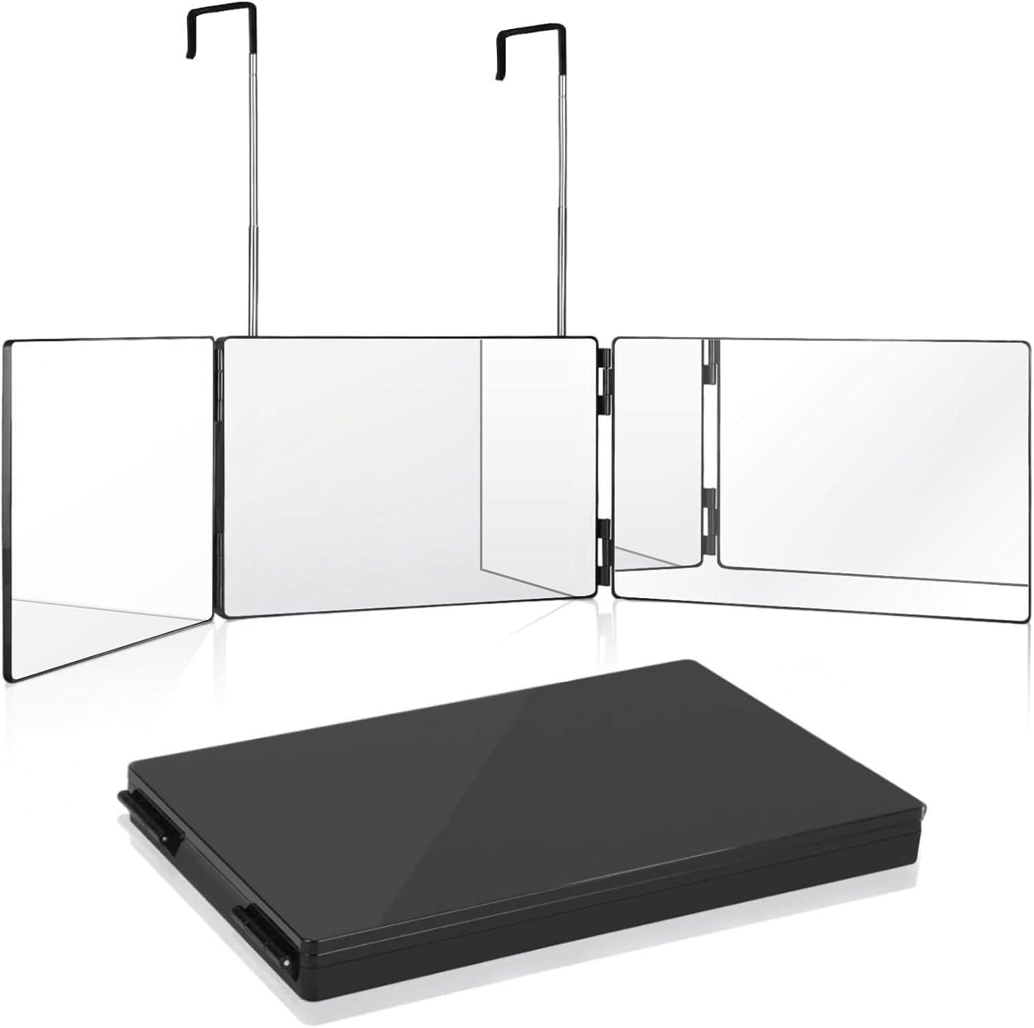 Espejo de 360 Grados - Espejo de Pelo autocortable Espejo de Afeitado Plegable con Gancho Ajustable en Altura Espejo cosmético Ajustable para el baño peinarse y Mucho más