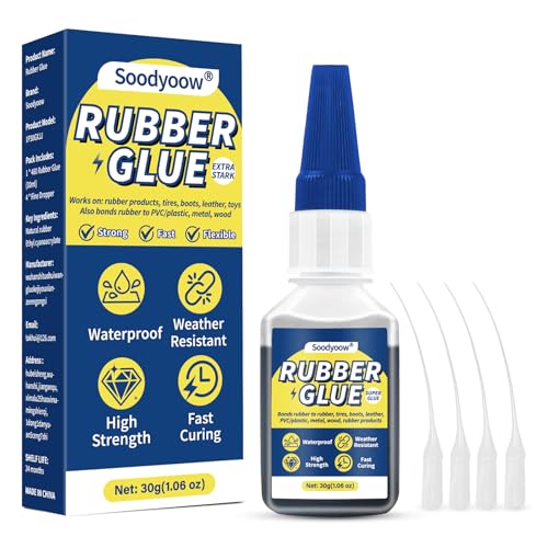 Soodyoow 30g Adhesivo de Goma, Pegamento de goma Extra Fuerte, Pegamento de Caucho Negro, Resistente al Agua, Fijación Instantánea, para Goma, Zapatos, Neumáticos, Botas, Cinturones, Manualidades