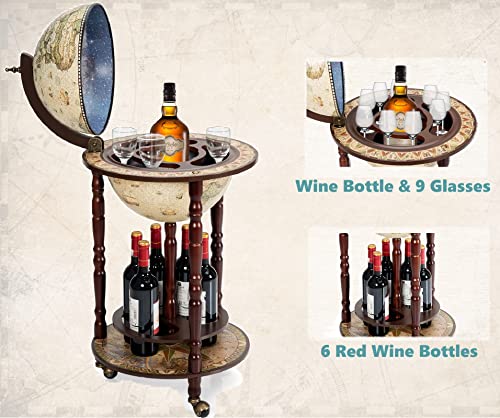 GIANTEX Globusbar met 3 rollen, barwagen, wereldbol, cocktailbar met bodemplaat, huisbar, minibar, tafelbar… - Image 5