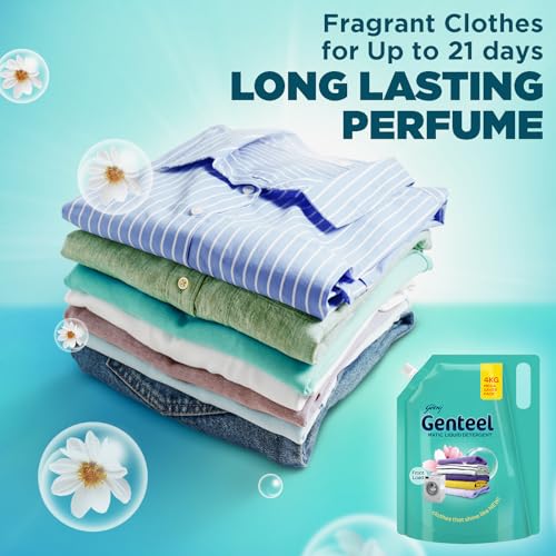 Image of Genteel Matic Liquid Detergent Refill Pouch for Front load Washing - 4kg | No Soda Formula | with Added Fabric Conditioner