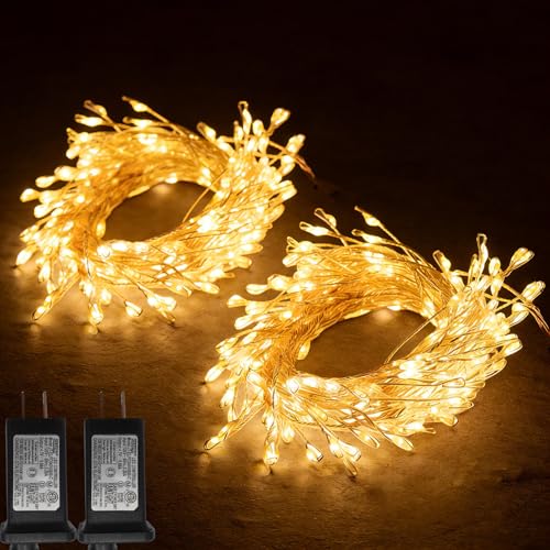 HelixBeam 20Ft 400LED Firecracker Fairy Lights Plug in 13 Modes Waterproof Copper Wire String Lights for Ceiling Bedroom Christmas Tree Decoration Warm White