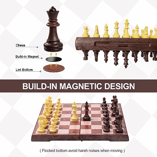 Snocyo Chess Set and Draughts, 2 IN 1 Folding Chess Board Set, Magnetic Chess Pieces, Portable Travel Chess Set Board Games - Image 3