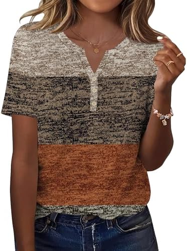 Kistore Tshirt Damen Elegant V Ausschnitt Kurzarm Bluse mit Knopf S-XXL | Bluse Damen Elegant,Blusen & Tuniken für Damen,Elegant Modern Bluse Kurzarm,V Ausschnitt mit Knopf