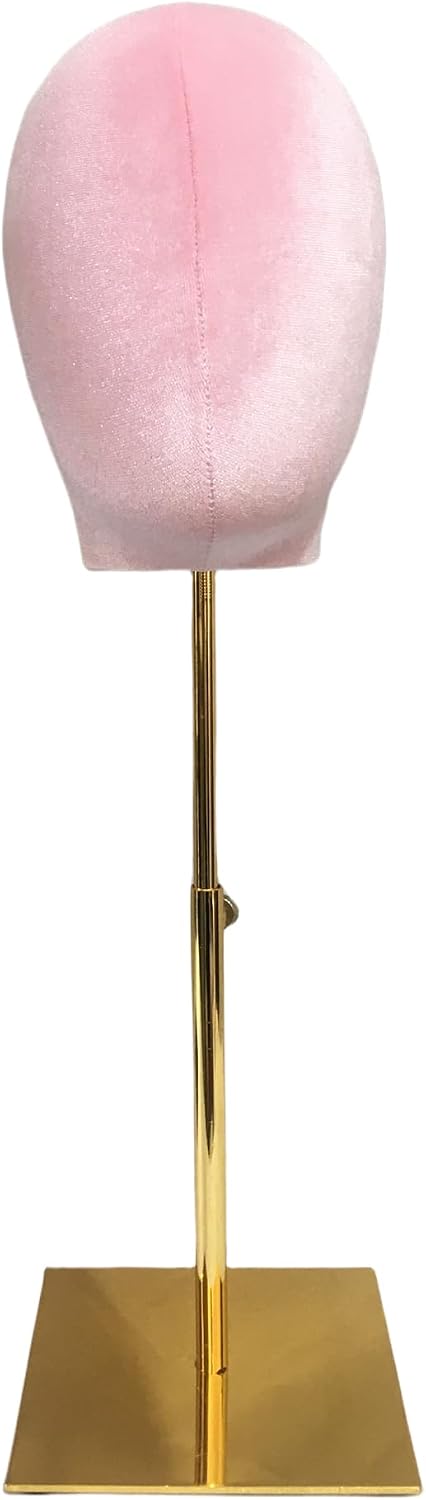 Wigs Display Hats Display Pink Velvet Adjustable Gold Sqaure Base Female Manneuin Head Jessy (light pink)