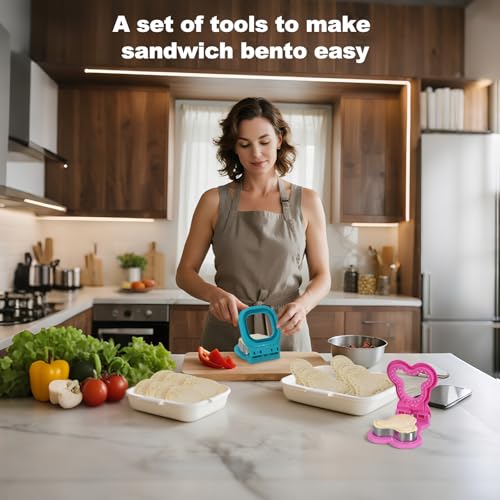 Crustless Sandwich Cutter,2 Piece Sandwich Cutters for Kids Lunch,Square and Mouse Shaped Breakfast Sandwich Cutter and Sealer Set,Ideal for Different Fillings To Create Uniquely Shaped Sandwich Bento
