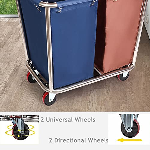 Tonchean Rolling Laundry Sorter Cart 2 Bag, Commercial Laundry Hamper Basket Cart With Heavy Duty Lockable Wheels And Removable Bags Industrial Laundry Trolley Cart For Clothes Storage #TOP4