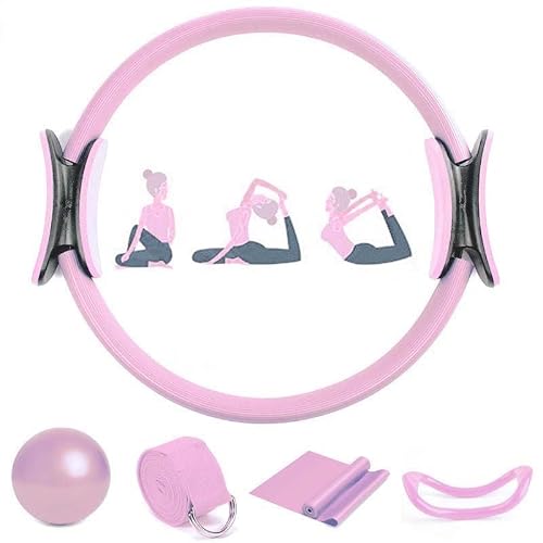 Upven Kit Pilates,Juego de 5 Piezas,aro Pilates Mujer,Pelota Pequeña de Pilates,Aro de Pilates,Kit de Pilates para Ejercicio en Casa,Cintas Elásticas musculación