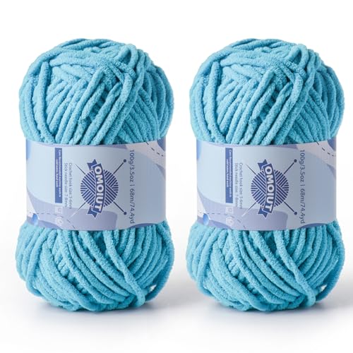 Image of 2 Pack Chunky Chenille Yarn for Crocheting, Baby Yarn for Crocheting Soft Blankets, Bulky Yarns for Crochet Amigurumi, 200g (148.7yds) Fluffy Velvet Yarns for Hand Knitting (2 Blue)