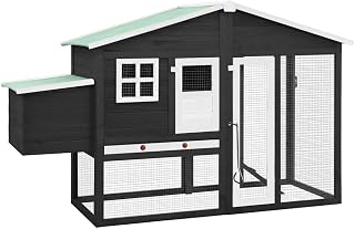 Grey and White Solid Fir Wood Plywood Galvanized Steel Chicken Coop for Up to 6 Chickens, Weatherproof Roof and Non-Slip Ramp, Durable Poultry Housing with Spacious Design