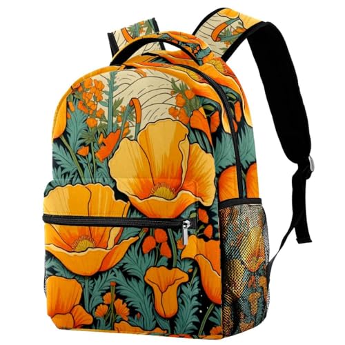 Sac à dos de voyage coquelicot jaune multicolore au design floral unique pour enfants