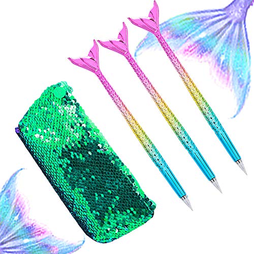 Juego de 4 bolígrafos JeVenis de cola de sirena con diseño de cola de sirena, para fiestas,...