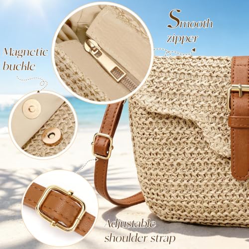 Image of Straw Bag Beach Purse Summer Purses for Women Vacation Handbags Woven Crossbody Bags Straw Shoulder Bag
