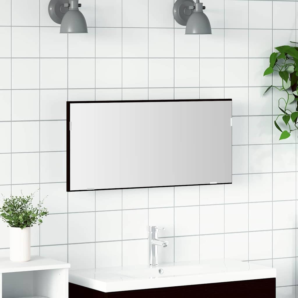 Lustro z listwami świetlnymi LED, kolor czarny, imitacja dębu, 80 x 37 cm, lustro ścienne z drewnianą ramą, płaskie lustro do łazienki, umywalki, toalety dla gości, nowoczesne wzornictwo