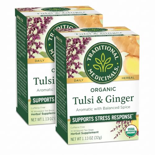 Traditional Medicinals Organic Tulsi &amp; Ginger Herbal Tea, (Pack of 2) - 16 Tea Bags