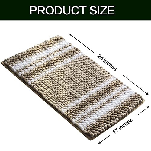Daliffcc Bathroom Rugs Beige Bath Mats For Bathroom 17''×24'' Non Slip Chenille Bathroom Rugs Shaggy Machine Washable Plush Bath Mat,Super Absorbent Bathroom Rugs Mat #TOP1