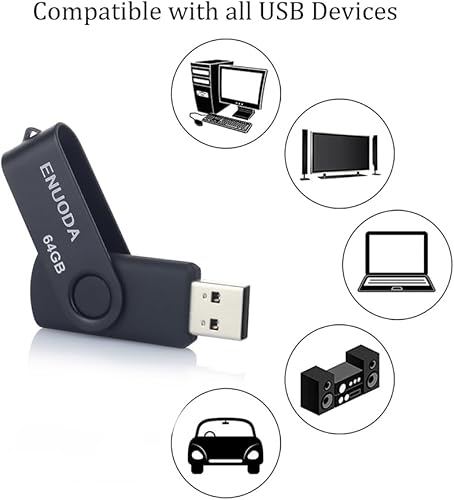 Miniatura 3 de ENUODA Unidad flash USB de 64 GB, paquete de 4 unidades de memoria USB 2.0 de 64 GB para almacenamiento y respaldo (negro, morado, azul, rojo)