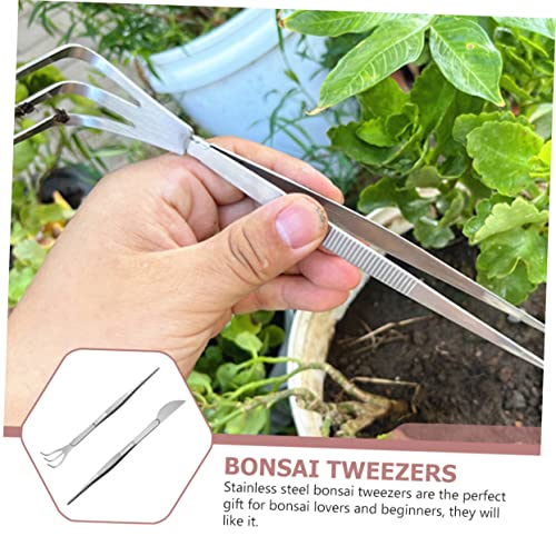 Secfou 2Pcs Bonsai Forceps Ar Multitool Tweezers For Crafts Stainless Steel Spatula Bonsai Tool Supplies Stainless Steel Tweezers Two-In-One Tweezers Stainless Steel Portable #TOP2