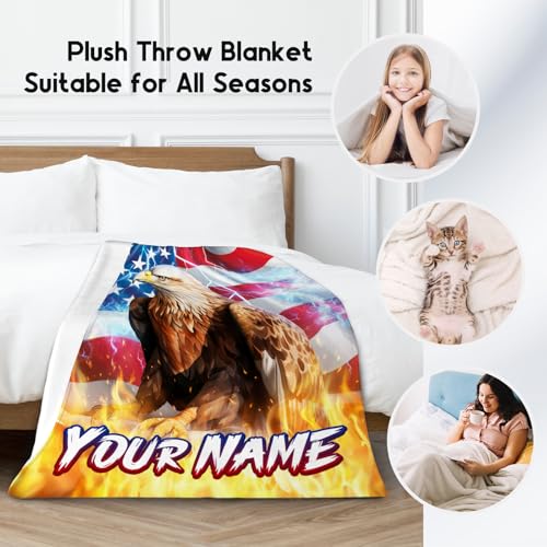 Custom Boys Blanket - Eagle Gifts for Men - Comfy Lightweight Flannel Throw for Couch Sofa, Bed - 4 Sizes
