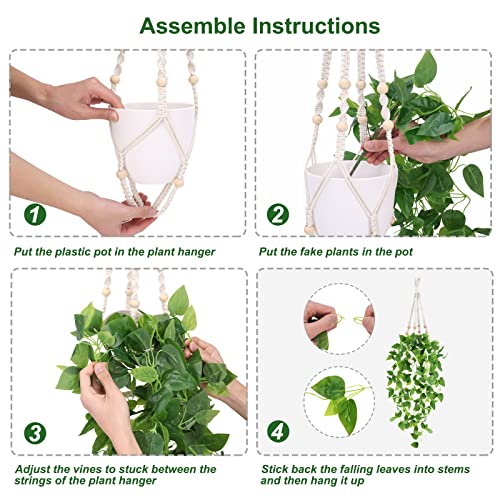Cewor Fake Hanging Plant With Pot, Artificial Hanging Plant Vine For Home Decor Indoor, Macrame Plant Hanger With Fake Vines Faux Hanging Planter Greenery For Bedroom Bathroom Kitchen Office Decor #TOP5