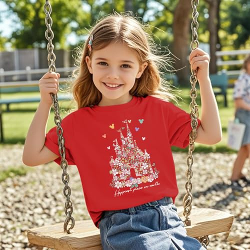 Image of Floral Castle Shirts for Girls Graphic Cute Tshirt Kids Toddler Flower Holiday Shirt Vacation Trip Tee Tops