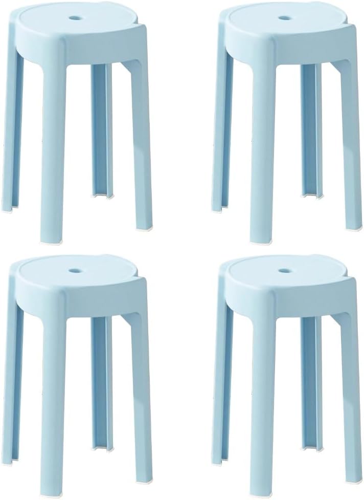 4 Pack Plastic Stackable Stools 18 Inch Portable Nesting Stack Stools Round Colorful Backless Bar Seating for Home Party Office Light Blue