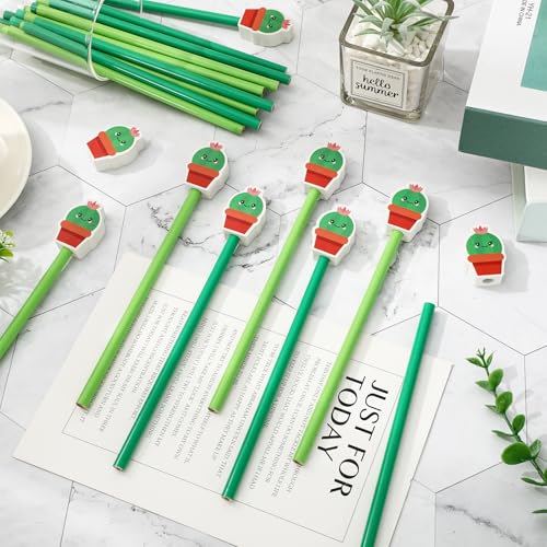 Set de 50 lápices verdes con borradores y tarjetas miniatura 3