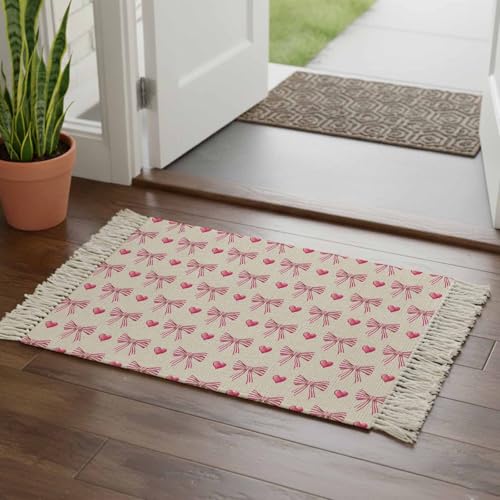 Bathroom Runner Rug 2x3 Feet, Romantic Pink Bow Area Rug