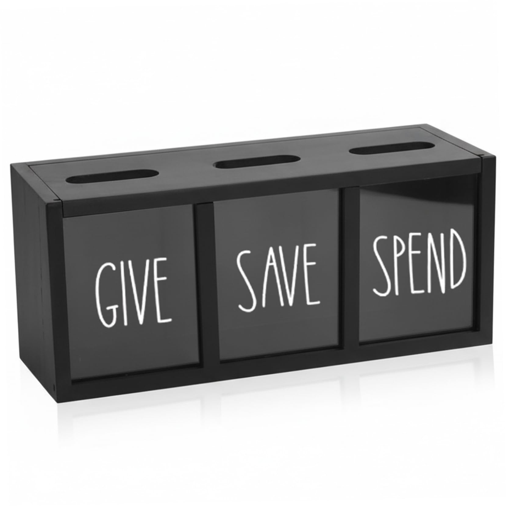 Kids Savings Bank, Wall-Mounted, with Clear Acrylic Panel and Magnetic Closure, Black, Save Spend Give Bank