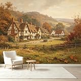 Murales di dimensioni personalizzate Vintage Autunno Paesaggio Casale Cottage Pittura a Olio Autoadesivo Tessuto Parete Rimovibile Grande Carta da Parete Decorazione per Soggiorno