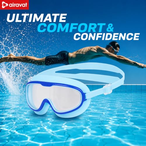Image of AIRAVAT Macho swimming goggles for Kids Children Teens, polycarbonate goggles, Anti-Fog, Anti-UV, Wide View Swimming Goggles, Free size (Blue)