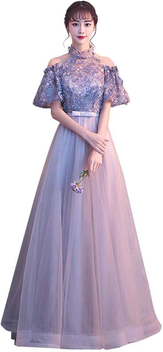 Amazon ステンカラー 袖あり レース ドレス 謝恩会 結婚式 ロングドレス 二次会 五分袖 ドレス 花嫁 ウェディングドレス 演出司会 お呼ばれ 披露宴 トレーン パーティードレス イブニングドレス 通販