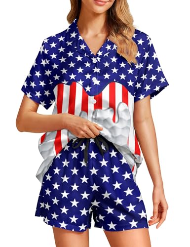 Image of Women's Pajama Sets Funny Pajamas for Women Set Comfortable 2 Piece Button Down Tops & Shorts Sleepwear Short Sleeve