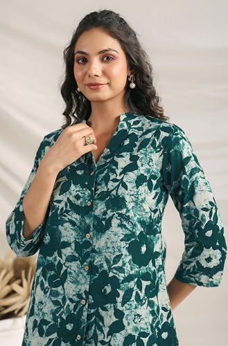 Image of Janasya Women's Pure Cotton Floral Printed Straight Co-ord Set