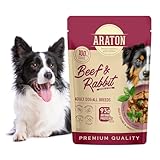 ARATON Hundefutter Nass mit Rind & Kaninchen - Nassfutter für Hunde Aller Rassen - Ausgewogenes Hundenassfutter in Sauce, reich an tierischen Proteinen & Kräutern 500g