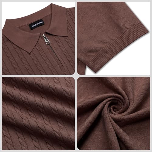 Camiseta polo para hombre Barry.Wang de punto cable, cierre parcial, manga corta, cuello texturizado y ribeteado, estilo casual para verano y golf miniatura 4