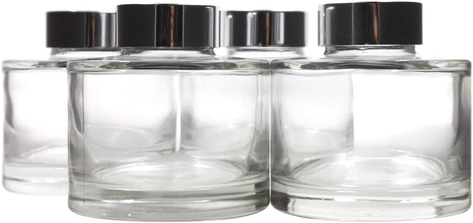 Reed Diffuser Bottles in Fashion Style Big Mouth Neck with Silver Caps Set of 4-2.9" High, 150ml 5.1fl oz. Round-Shape, Fragrance Accessories Use for DIY Own Reed Diffuser