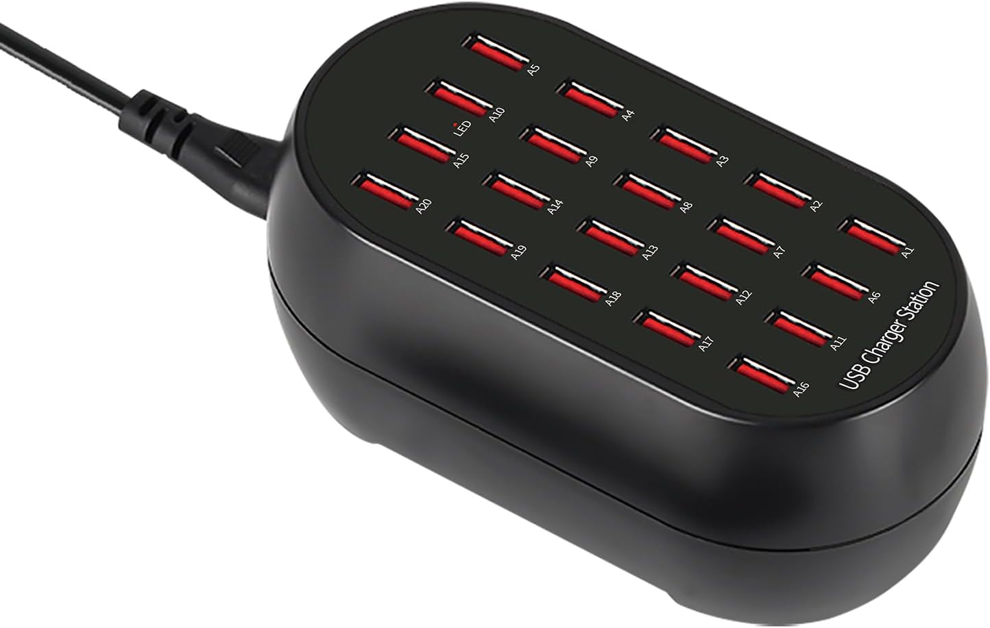 20-Port USB Charging Station, 100W Multi-Device Charger Hub, Desktop Power Dock for Smartphones, for iPhone, Samsung Galaxy, iPad, Tablet, Drones, Headphones,Black