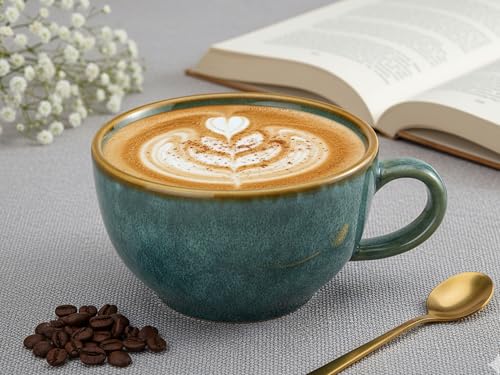 Image of Bodhi House Ceramic Soup and Coffee Wide Large Mug with Handle - Set of 1, 250 Ml Glossy Finish | Microwave and Dishwasher Safe | for Maggi, Cappuccino, Latte, Green Tea - Ocean Green