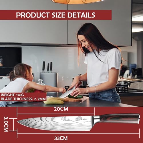 JUANSHI® Coltelli da Cucina Coltello Professionale Coltello da chef Coltello da pane Coltello Santoku Coltello da cucina (Coltello da cuoco 20cm) - immagine 3