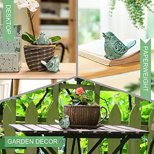 Sungmor Cast Iron Desktop Ornament - Graceful Hollow-carved Birds Sculpture Home Decoration - Decorative & Lovely Animal Figurine Indoor Outdoor Statues - 2PC PACK & Green Color