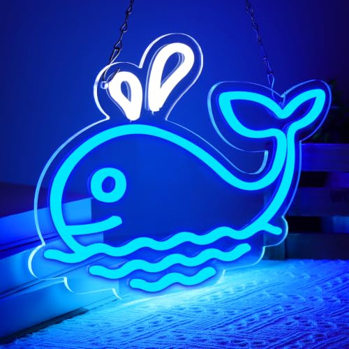 Image of Whales Neon Signs for Wall Decor Neon Lights for Bedroom Led Signs Suitable for Living Room Office Man Cave Beer Bar Pub Restaurant Christmas Party 5V Usb Power, 15 * 8.7 Inch(Blue+Azure)