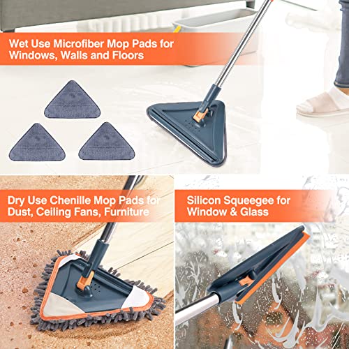 Image of 85 Inch Wall Cleaner with Long Handle, 360 Rotatable Wall Mop, Wall Washer Cleaner Tool for Walls /Ceiling Fans /Dust /Baseboard /Floors Clean, 6 Replacement Pads and 1 Silicon Squeegee Scraper Strips