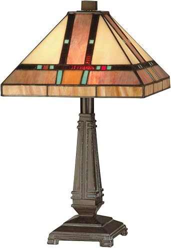 Dale Tiffany Lamps TT10090 Tiffany/Mica Two Light Table Lamp from Mission Collection in Bronze/Dark Finish, 10.00 inches