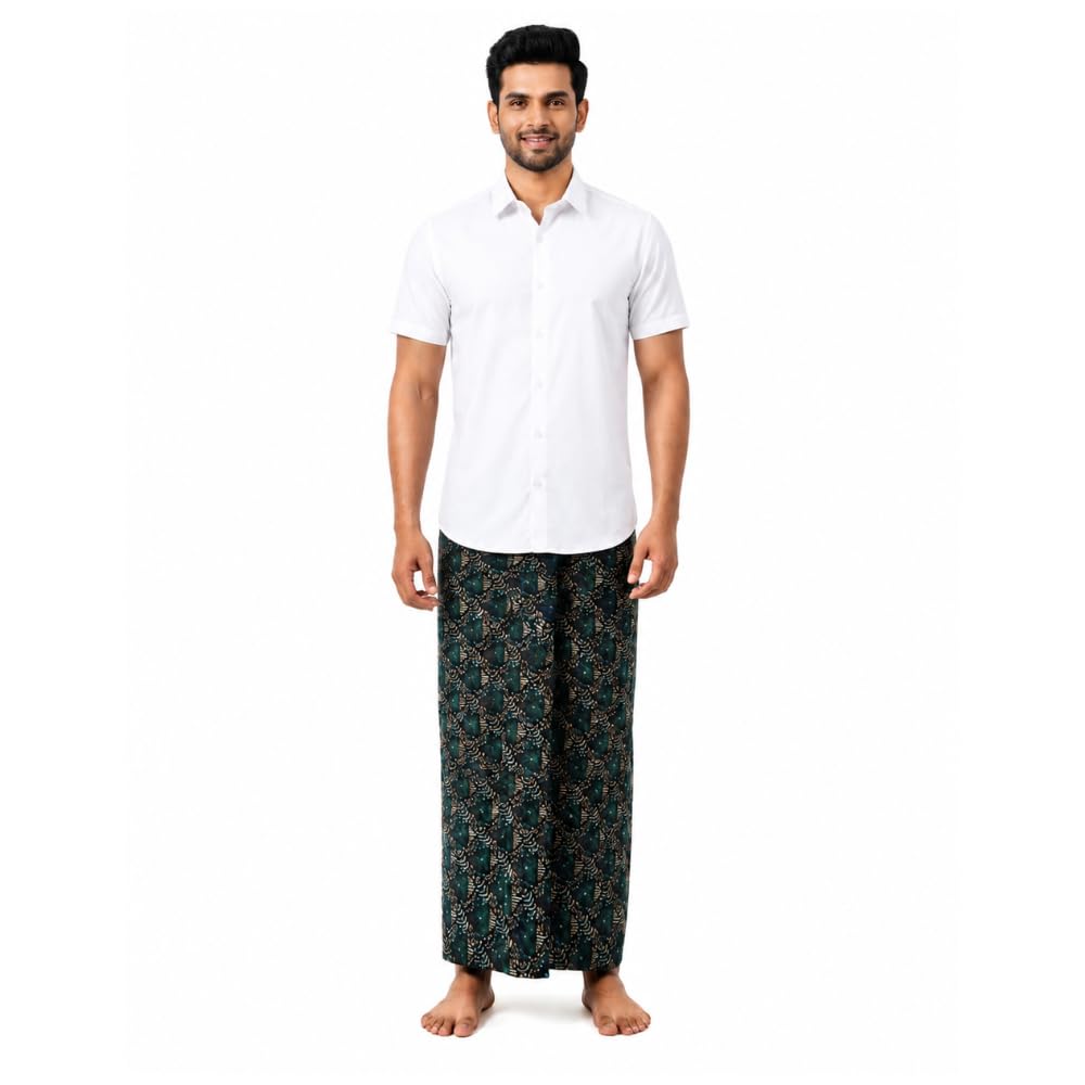100% Pure Cotton Printed Lungi for Men | 2 Meter × 127 cm Open Unstitched Cotton Lungi | Traditional South Indian Cotton Mundu | Soft, Breathable & Lightweight | Multicolour-picture-52