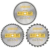 3Pack Combo 6-1/2 Inch 24T&40T&60T Woodworking Saw Blades with 5/8' Arbor, 0.06' Thin Kerf Alternating Top Bevel Tungsten Carbide Teeth Circular Saw Table Saw Blade, Ideal for Various Woods Cutting