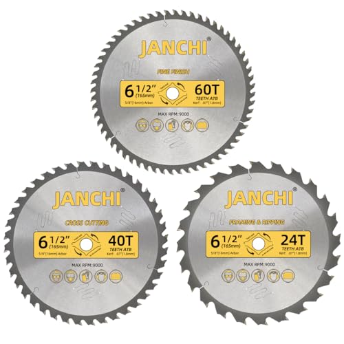 3Pack Combo 6-1/2 Inch 24T&40T&60T Woodworking Saw Blades with 5/8
