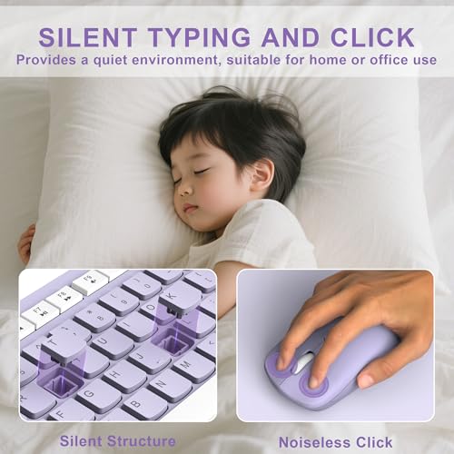 Wireless Keyboard and Mouse Combo, Full-Sized Wireless Keyboard and Adjustable DPI Mouse, 2.4GHz USB Receiver, Silent Keyboard and Mouse for PC, Windows, MAC, Desktop, Laptop(Purple) - Image 4